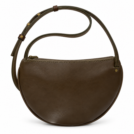 Gia Half-Moon Leather Crossbody Bag - Olive - back view