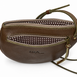 Gia Half-Moon Leather Crossbody Bag - Olive - detail view