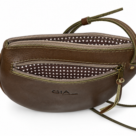 Gia Half-Moon Leather Crossbody Bag - Olive - detail view