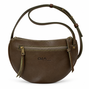 Gia Half-Moon Leather Crossbody Bag - Olive - hero view