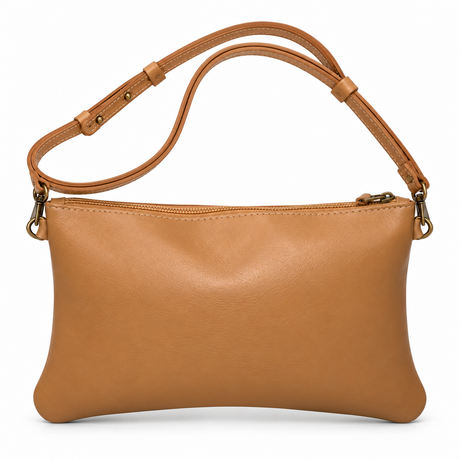 Gia Slim Leather Crossbody Bag - Hazelnut - back view