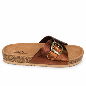 Gia Leather Big Buckle Slide - Bronze, side view