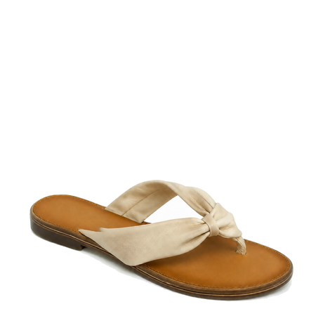 GIA leather knot sandal in beige, right-facing studio side view