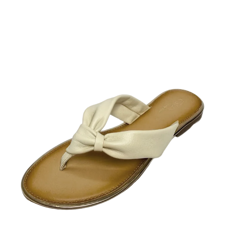GIA leather knot sandal in beige, three-quarter studio view