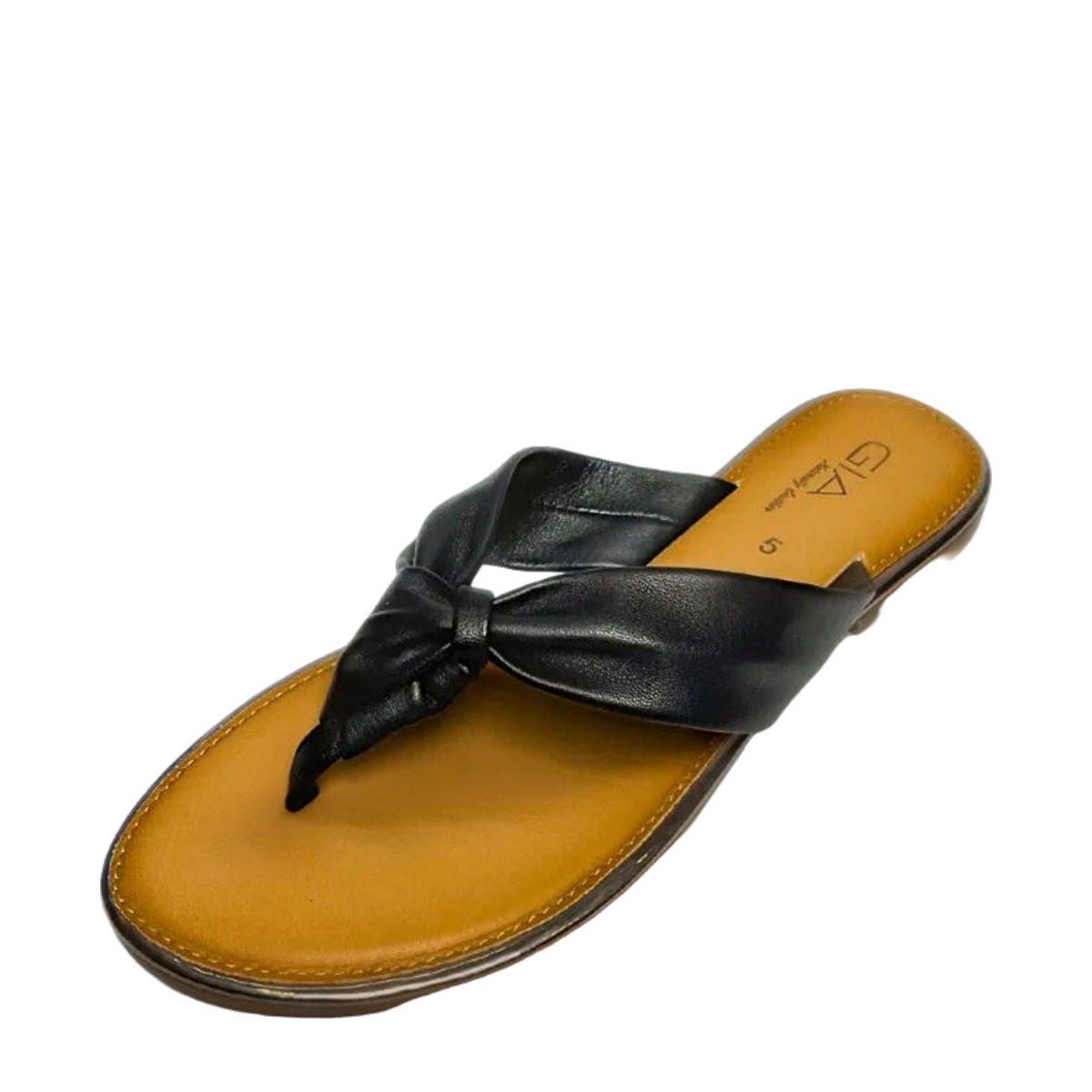 GIA leather knot sandal in black, three-quarter studio view