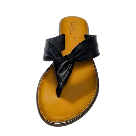 GIA leather knot sandal in black, front studio view