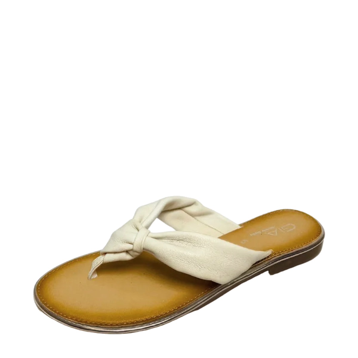 GIA leather knot sandal in white, three-quarter studio view