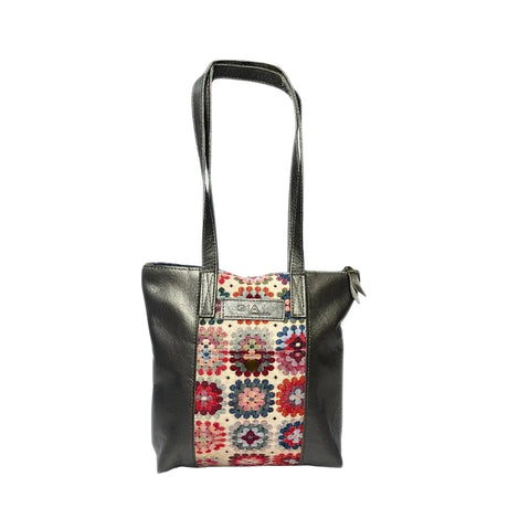 Gia Panel Tote Crochet Bag Pewter view 1