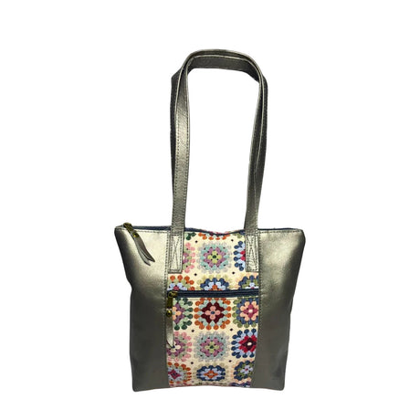 Gia Panel Tote Crochet Bag Pewter view 2