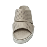 GIA perforated flatform sandal in stone, front studio view