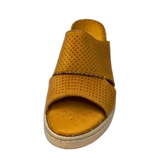 GIA perforated flatform sandal in tan, front studio view