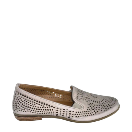Gia silver grey leather cut out loafer, right-facing side view