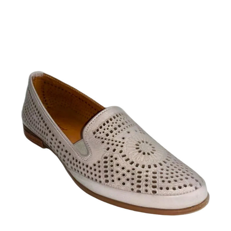 Gia silver grey leather cut out loafer, three-quarter view