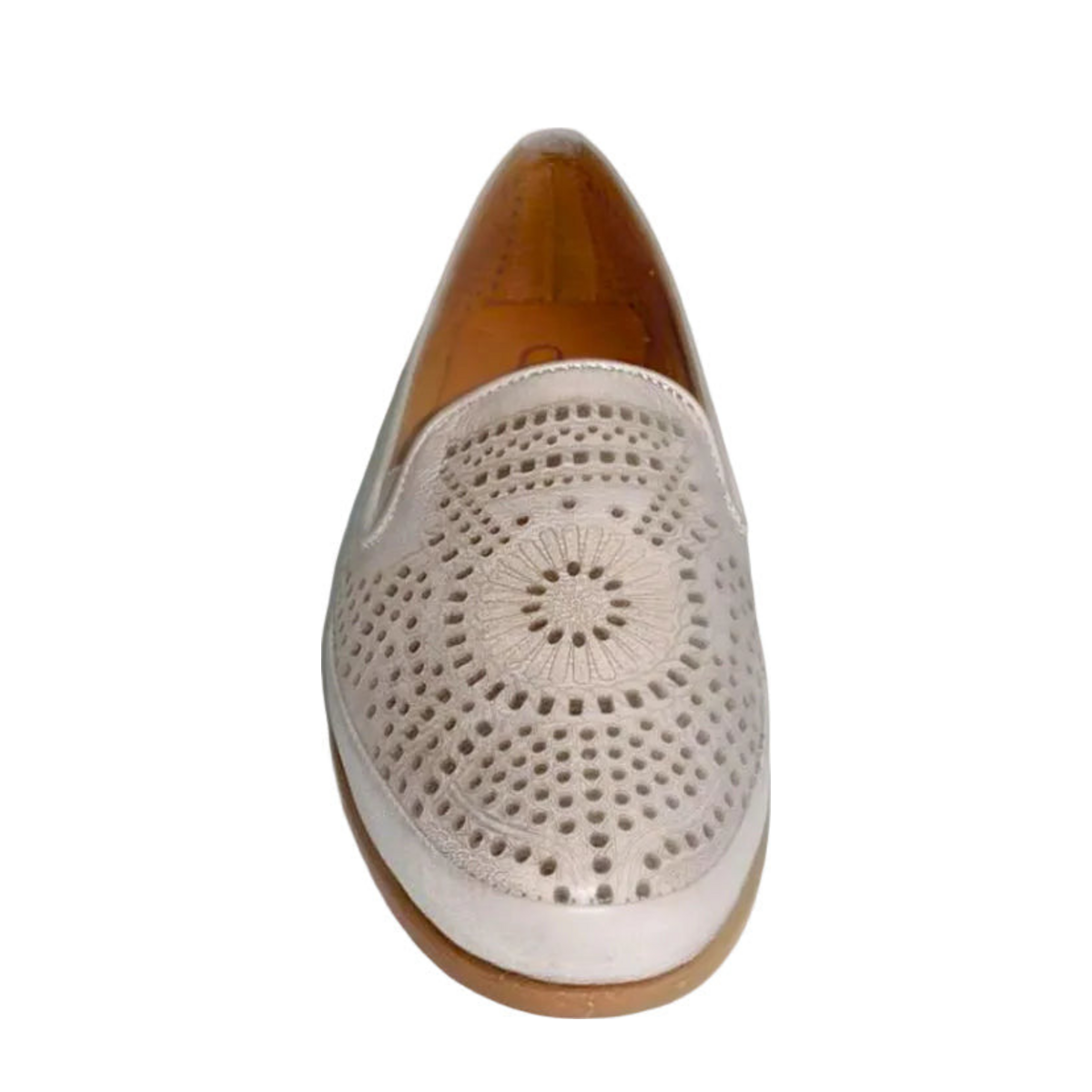 Gia silver grey leather cut out loafer, front view