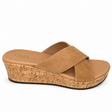 Gia Suede Crossover Wedge Sandal - Beige, side view