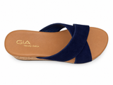 Gia Suede Crossover Wedge Sandal - Navy, overhead view