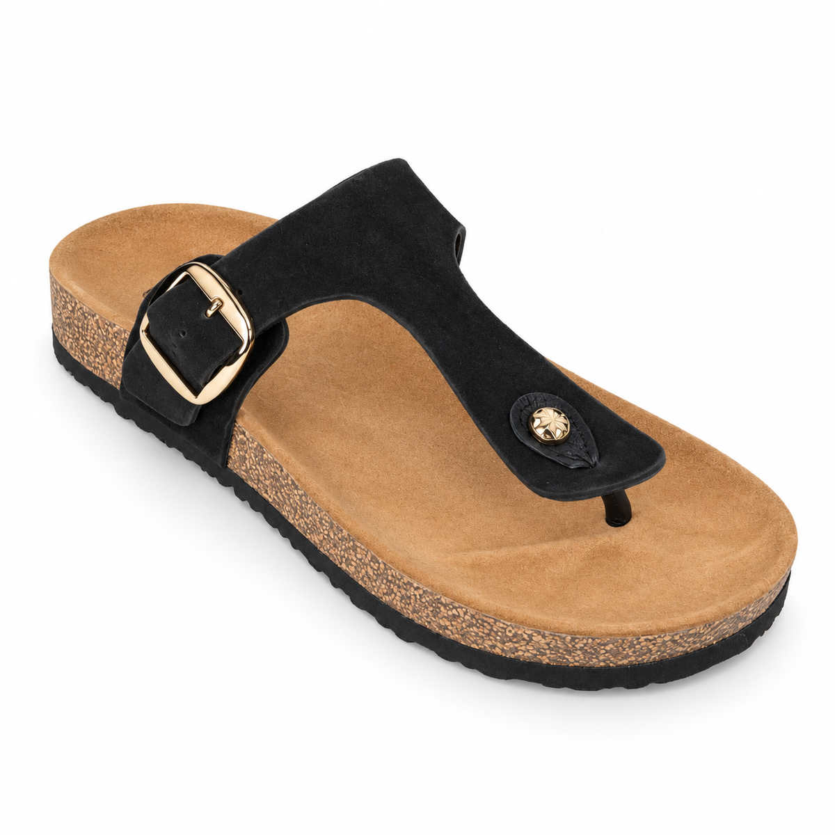 Gia Suede Toe Post Sandal - Black, three-quarter view
