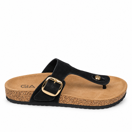 Gia Suede Toe Post Sandal - Black, side view