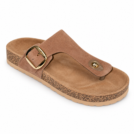 Gia Suede Toe Post Sandal - Taupe, three-quarter view