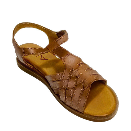 Gia tan leather criss cross T-bar sandal, three-quarter view