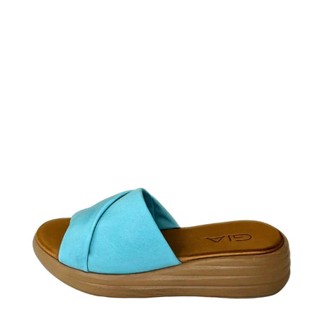 Gia Tiffany Blue Leather Platform Push-in – side view