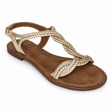 Gia Woven Leather Slingback Sandal - Gold, three-quarter view