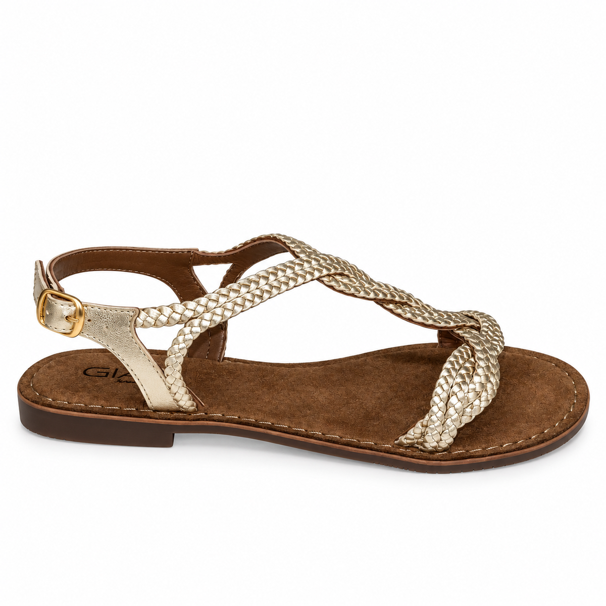 Gia Woven Leather Slingback Sandal - Gold, side view