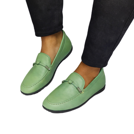 Gia Green Leather Comfort Moccasin – detail shot