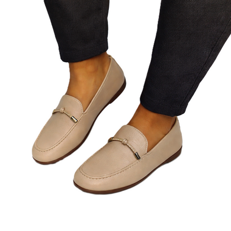 Gia Grey Leather Comfort Moccasin – detail shot