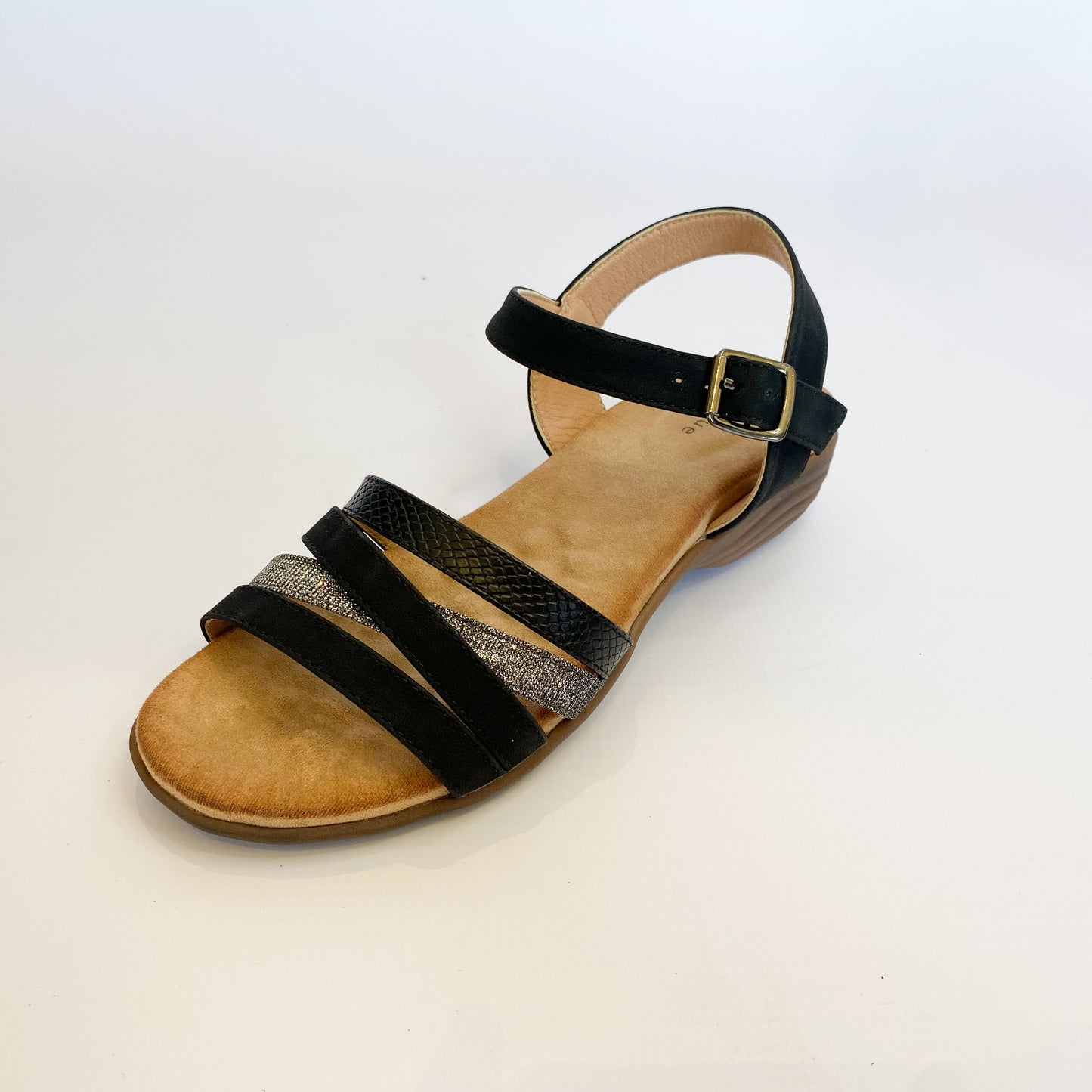 Queue black and silver strappy sandal