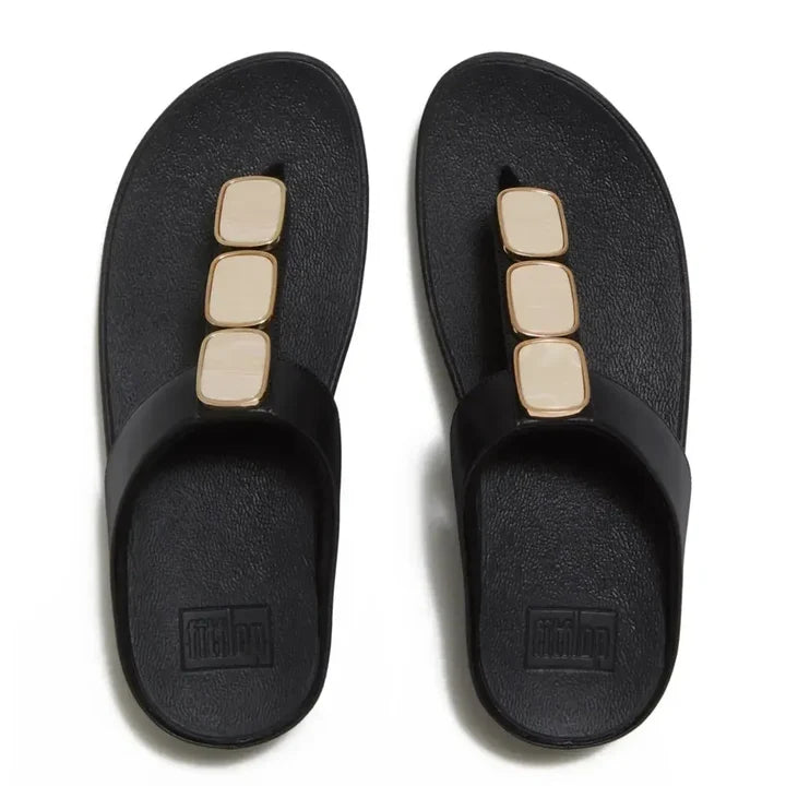 Fitflop Lulu Glossy Button Toe-Post Sandals - Black