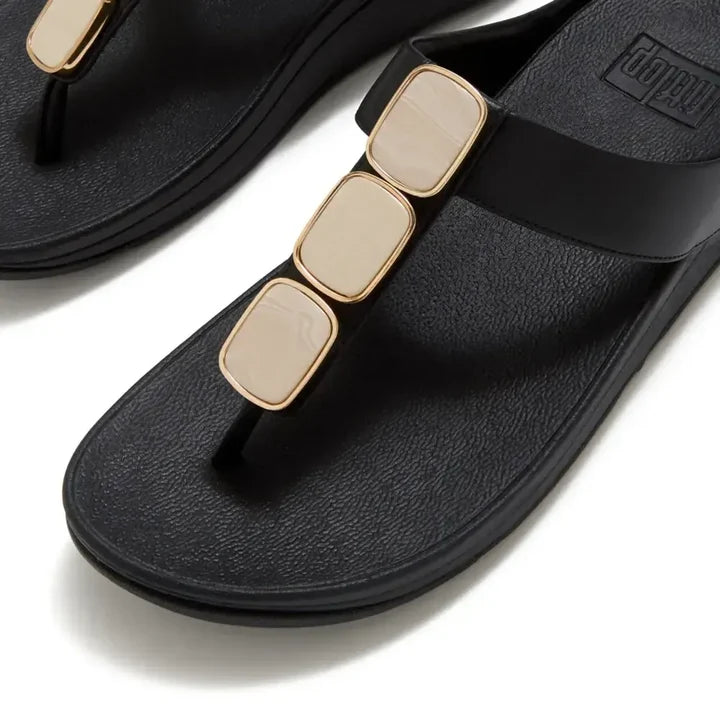 Fitflop Lulu Glossy Button Toe-Post Sandals - Black