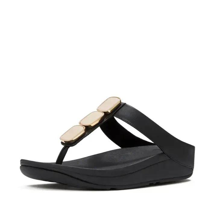 Fitflop Lulu Glossy Button Toe-Post Sandals - Black