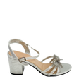 Orbit Bow Block Heel Sandal - Silver, right-facing studio side view