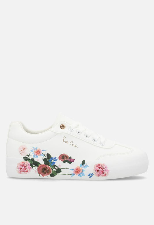 Pierre Cardin Floral Lace Up Sneaker - White
