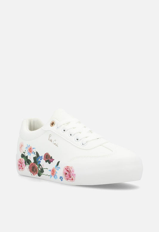 Pierre Cardin Floral Lace Up Sneaker - White