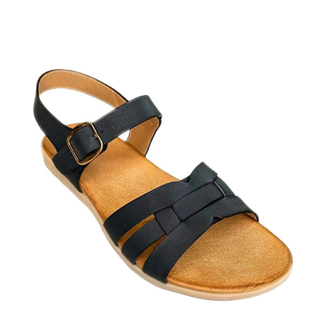 Queue 3 Strap Sandal - Black - right-facing angled view