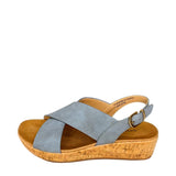 Queue Cross Over Cork Wedge - Blue - right-facing side view