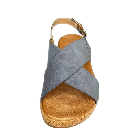 Queue Cross Over Cork Wedge - Blue - front view
