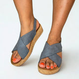 Queue Cross Over Cork Wedge - Blue - on-foot view