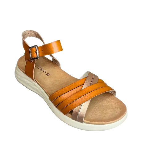 Queue Criss Cross Strappy Sandal - Camel - right-facing angled view