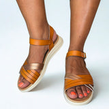 Queue Criss Cross Strappy Sandal - Camel - on-foot view
