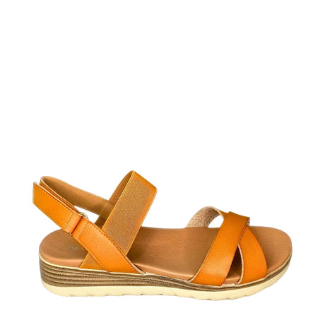 Queue Cross Over Elasticated Strap Sandal - Camel - right-facing side view