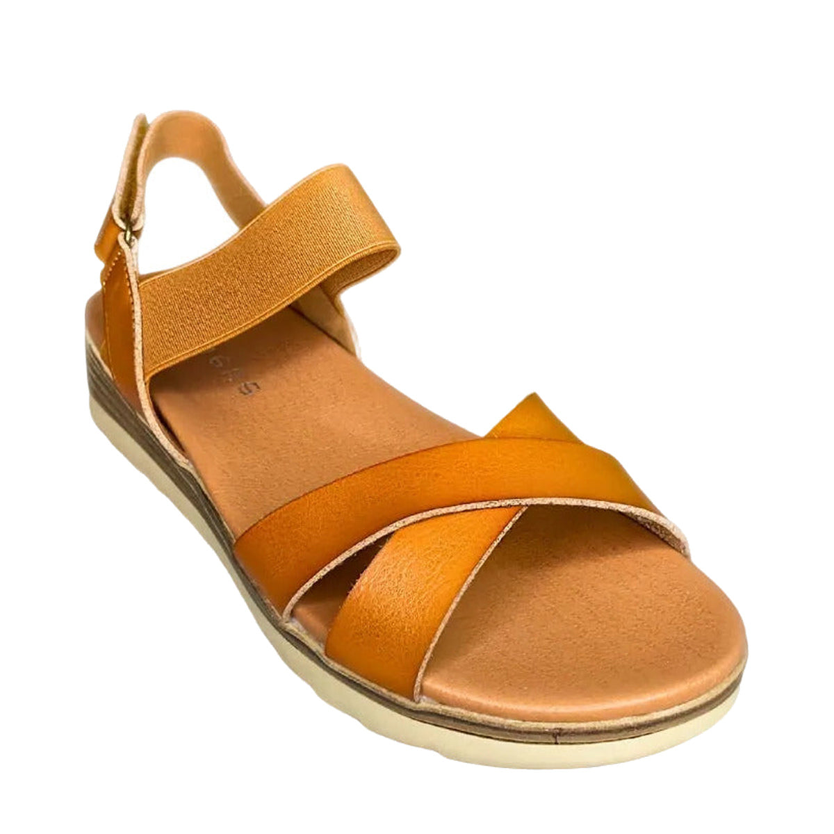 Queue Cross Over Elasticated Strap Sandal - Camel - right-facing angled view