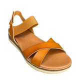 Queue Cross Over Elasticated Strap Sandal - Camel - right-facing angled view