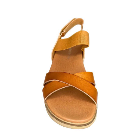 Queue Cross Over Elasticated Strap Sandal - Camel - front view