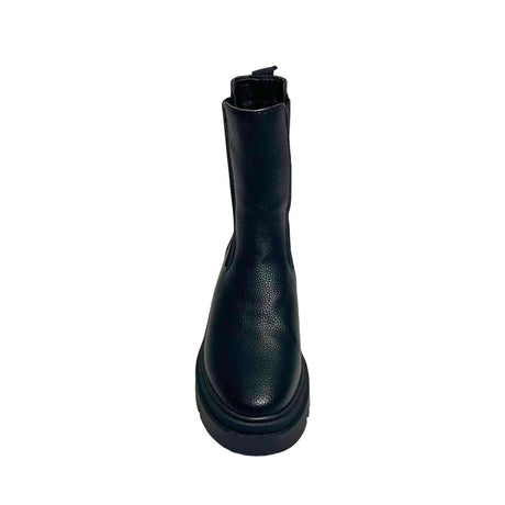 Jumbo 3/4 Black Chelsea Boot – premium synthetic leather upper in deep black. Features a chunky lug sole for added height and durability, with a rounded toe for a classic look. Elastic side panels allow for an easy slip-on fit, making it perfect for casual wear, rugged street style, and all-season versatility. 4