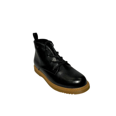 Plum Lace Up Ankle Boot - Black, angled view
