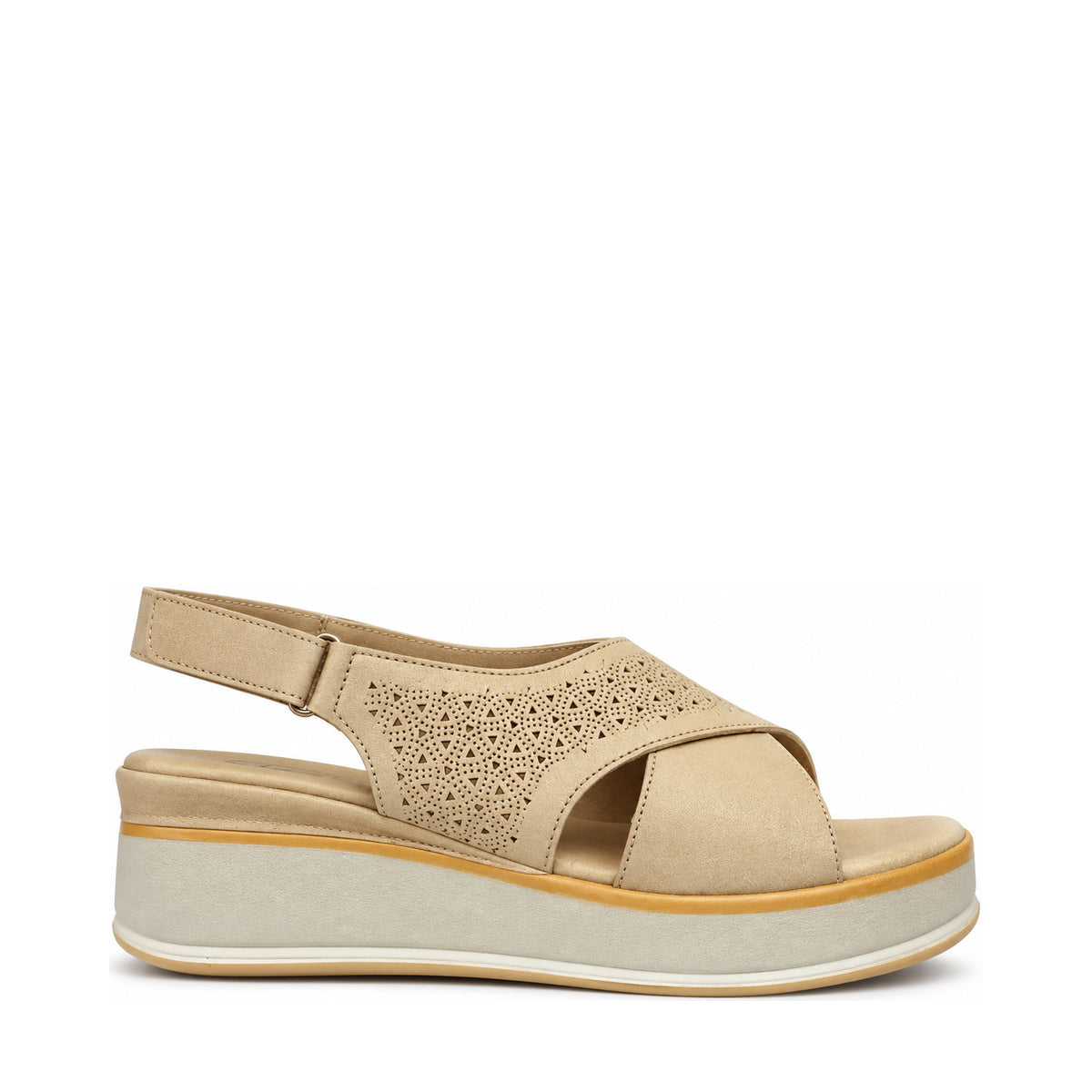 Gia Laser-cut Platform Sandal - Grey, right-facing side profile
