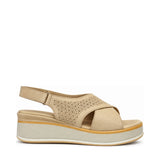 Gia Laser-cut Platform Sandal - Grey, right-facing side profile